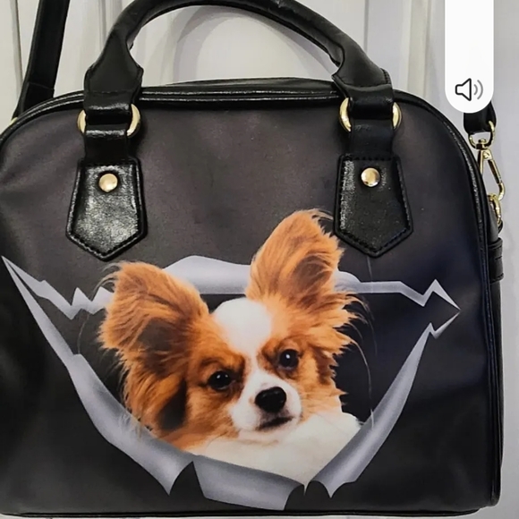 Papillon dog purse black with gold hardware. New without tags - Picture 5 of 7